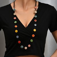 Colorful Ceramic Necklace Boho Style Handmade Adjustable Necklace Simple Woven Rope Sweater Chain Necklace Jewelry Accessories