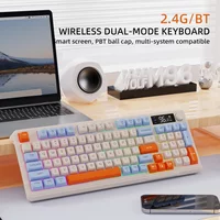 Wireless Gaming Keyboard with Display Screen & Knob, Bluetooth/2.4GHz Quiet Membrane Keyboard, 3000mAh Rechargeable