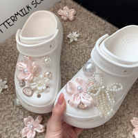 Pink Flower Pearl Bow Shoe Charms Crystal Clog Shoes Decorations DIY Accessories for Garden Sandals Women Girls Gifts