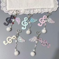 ●Creative Y2K Harajuku Wave Dot Striped Star Musical Notes Wings Keychain Sweet Cute Bag Pendant Decoration Accessories