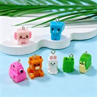 10Pcs Cute Building Block Animal Resin Charms Mixed Styles Pendant For DIY Jewelry