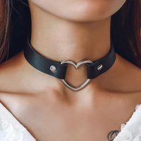 Gothic PU Leather Heart Lock Key Spike Choker Punk Collar Necklace Sexy Cosplay Party Jewelry Gifts for Women