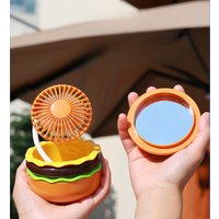 Burger Desktop Fan Creative New Product Cartoon USB Charging with Beauty Mirror Portable Handheld Small Fan Gift Summer