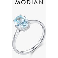 MODIAN Classic Design 925 Sterling Silver Ocean Blue Zirconia Ring Platinum Plated Wedding Engagement Jewelry for Women Gifts