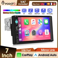 Podofo 10.4'' Manualny Obrotowy Radio Samochodowe 1DIN Bezprzewodowy Carplay Android Auto Odtwarzacz Multimedialny Mirror Link BT Radio FM/RDS EQ