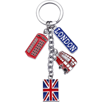 Vintage British Union Jack Keychain London Bus Souvenirs Uk Flag Travel Phone Box Metal Key Rings Promotional Gift For