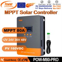Régulateur de charge solaire MPPT PowMr EU 80A 12V 24V 36V 48V, Entrée PV max 160V 3840W, Écran LCD, capteur de température, protections multiples, compatible batterie LiFePO4 lithium plomb-acide,