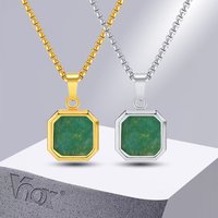 Vnox Square Natural Stone Necklace for Men Women, Stainless Steel Geometric Pendant Collar with Box Chain Gifts Jewelry