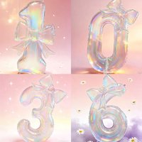 Number 0-9 Foil Balloons Large Iridescent Transparent with 24-inch Iridescent Bow DecorationsBirthday Party Balloons Baby Shower