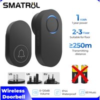 Self Powered Doorbells No Need Battery 120dB 60 Chimes 250M Range EU US UK Plug Waterproof Door Bell For Office,Home