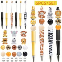6PCS Animal DIY Creative Ballpoint Pens DIY Plastic Beaded Pens Perfect for Study Office and Gifting