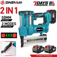 ONEVAN 2-in-1 Bürstenloser Akku-Nagler mit Tiefeneinstellung, F15-F50, für Holzbearbeitung, Möbeldekoration, Elektrowerkzeug, kompatibel mit Makita 18V Akku