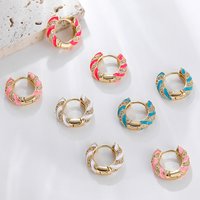 Minimalist Exquisite Zircon Stainless Steel Huggie Earrings French Romantic Retro Color Enamel Round Gold Color Hoops Ear Buckle