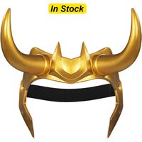Fancy Loki Horns Mask For Men Movie Super Villain Cosplay Costume Accessories Golden Latex Helmet Man Woman Fantasy Props Gifts