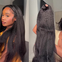 30 inches V Part Wig Human Hair Kinky Straight Yaki Straight Half Part Human Hair Wig for Women