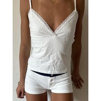 Blue Heart Vest Shorts 2 Piece Sets Woman Summer Lace Trim V-neck Slim Tank Top With Buttons Short Pant Cotton Home Pajama Set