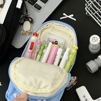 Cartoon Canvas Pen Bag Penguin Embroidery Large Capacity Stationery Pouch Phone Shape Stationery Organizer Students Gift