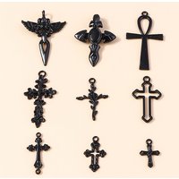 10pcs Steampunk Crosses Charm for Jewelry Making Black Color Rose Cross Charm Pendant Necklace Keychain Diy Jewelry Findings