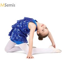 Girls Sequin Jazz Latin Ballet Dance Leotard Jumpsuit Dress Kids Halter Gymnastics Shorty Unitard Tutu Stage Performance Costume