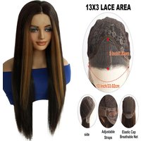 13x3 Lace Front Highlight Straight Wig Brown Blonde Streak Synthetic Wig Hair Heat Resistant Hair For Women Daily Party Wig