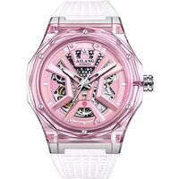AILANG Women Automatic Mechanical Watch Top Brand Luxury Pink Transparent Case Waterproof Wrist Watch Ladies Skeleton Clock 2024