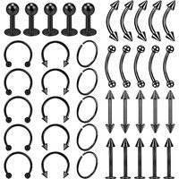 40PCS Surgical Steel Body Piercing Jewelry Lot Bulk Nose Ring Tongue Bar Lot Eyebrow Labret Piercing Set Horseshoe Ring Lot Pack