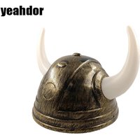Adult Men Women Viking Horn Hat Helmet with Braids Plastic Medieval Warrior Knight Hat Halloween Cosplay Masquerade Ox Decors