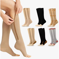 Stretchy Leg Support Zipper Medical Socks & Open Toe Zipper Stocking Compression Zip Sox Socks for Varicose Veins Edema Swollen