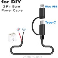 USB C Type C 2 Pin Bare Wire Open End Power Cord, 2 Pin Pigtail to Type-C/Micro USB Male DIY Cable, for Replacement or Repair