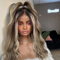 New In Medium Length Loose Deep Wave Synthetic Lace Frontal Wigs Ombre Blonde Brown Middle Parting Glueless Wig Daily Party Use