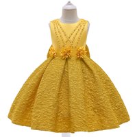 Robe de soirée avec nœud doré pour fille, tenue de princesse élégante, motif floral, pour anniversaire et mariage, été