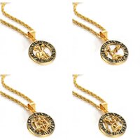 Scorpio Aries 12 Constellation Pendant Necklace Gold Color Stainless Steel Chain For Men Women Zodiac Jewelry Birthday Gift