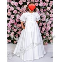 Customized White Flower Girl Dress For Wedding Doll Collar Puffy High Waist Pleated Baby Kids Baby Birthday First Communion Gown