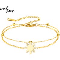 CoolTime Philippine Sun Pendant Double Chains Women's Bracelet Exquisite Gold Color Sunburst Charm Jewelry Gift