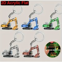 2D Flat Colorful Excavator Acrylic Keychain, Cute Construction Vehicle Design for Bag & Car Key Decor, No Power Needed