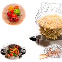 1Pc Collapsible Frying Basket Stainless Steel Mesh Strainer Net Oil Drain Basket For French Fries Kitchen Storage Accessory