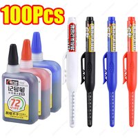 100-1Pcs 45mm Long Nib Head Carpenter Marker Pens White/Black/Blue/Red Hole Marker Pen for Measuring Woodworking Hand Tools