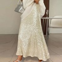 2024 Spring Glitter Sequin Shiny Women Skirts Elegant High Waist Slim A-Line Long Skirt New Summer Sexy Streetwear Ladies Skirts