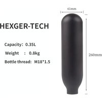 0.35L Round Bottomed Aluminum Tank High Pressure Gas Cylinder CO2 Bottle Cylinder 4500psi 30MPa 300bar M18*1.5 Diving Aquarium
