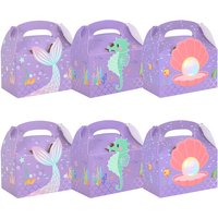 6Pcs Mermaid Tail Paper Gift Box Candy Cookie Snack Packaging Boxes Kids Little Mermaid Theme Birthday Party Decoration Supplies