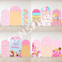 Dessert Donut Arch Covers Backdrop Custom Happy Birthday Arched Wall Background Lollipop Donut Ice Cream Party Decoration