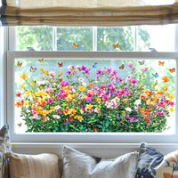 Colorful Spring Flower Butterfly Static Window Stickers, Removable Spring Green Home Living Room Bedroom Kitchen Window Decor