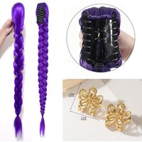 Purple Braid Clip in Ponytail Hair Extension Long Ponytail Synthetic Hairpieces Cosplay for Kids Girl Halloween Christmas