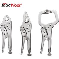 3Pcs Mini Vise Locking Pliers Set 4in. Curved Jaw and 5in. Long Nose and 5 in. C Clamp Assorted Locking Welding Clamp