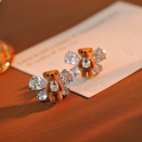 Cute Plush Bear Style Shiny CZ Zircon 925 Silver Needle Lady Stud Earrings Jewelry Anti Allergy 2026 Christmas Gifts