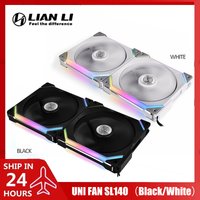LIAN LI UNI FAN SL140 V1 Modular Daisy Chain/ Cableless Gamer Case Cooler 14cm L-Connect, M/B ARGB SYNC Black/White, 2 Fans Pack