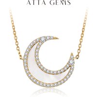 ATTAGEMS D Color VVS1 Luxury Moon Moissanite Necklace for Women Solid S925 Silver Yellow Gold Pendant Fine Jewelry Girls Party