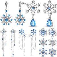925 Sterling Silver Christmas Blue Snowflakes Tassel Diamond Earrings Red Bow for Women Creative Jewelry Christmas Themed Gifts