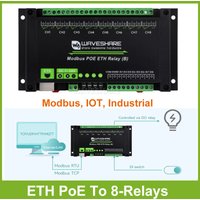 Module de relais Ethernet 8 canaux Waveshare (B) avec entrée numérique, protocole Modbus RTU/Modbus TCP, communication via port PoE, isolation