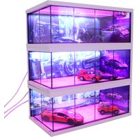 1:64 Scale Car Garage Diorama Models Display Box Usb LED Lights Simulated Garage Miniatures Parking Lots Scene Collection Box